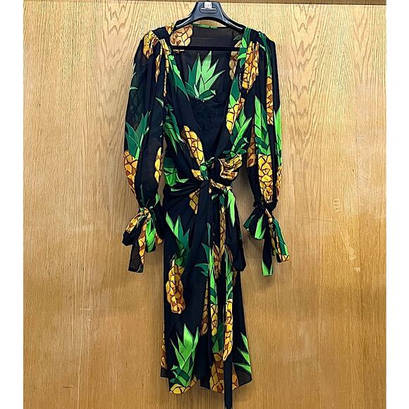 Dolce & Gabbana Runway Pineapple Wrap Silk Mini Dress Multicolor IT 40 S - Picture 9 of 13